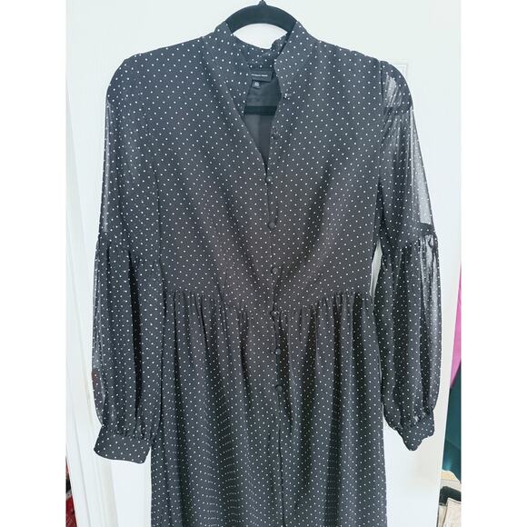 Who What Wear Black Dotted Sheer Sleeved Maxi Dress XS Dark Academia Witchy - Picture 4 of 10